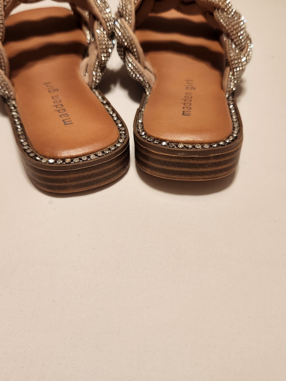 Madden Girl Rhinestone Braided Slide Sandals Size 6 Sparkly Embellished - Picture 3 of 9